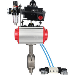 Затвор дисковый поворотный WBV3131N-2W-Fb-H Ду125 Ру16, корпус - нержавеющая сталь 304, диск - нержавеющая сталь 304, уплотнение - NBR, с пневмоприводом PA-SA-140, пневмораспределителем 4V320-08 AC220V, БКВ APL-410N EX и БПВ AFC2000