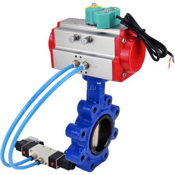 Затвор дисковый поворотный WBV1616N-2W-Fb-H Ду80 Ру16 LUG корпус - чугун QT450, диск - чугун QT450, уплотнение - NBR, с пневмоприводом PA-DA-083, пневмораспределителем 4V320-08 AC220V и магнитным переключателем ALS200D