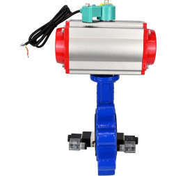 Затвор дисковый поворотный WBV1616N-2W-Fb-H Ду80 Ру16 LUG корпус - чугун QT450, диск - чугун QT450, уплотнение - NBR, с пневмоприводом PA-DA-083, пневмораспределителем 4V320-08 AC220V и магнитным переключателем ALS200D