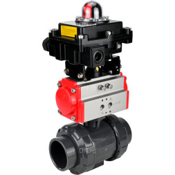 Кран шаровой BV4242E-FP-GRM-ISO Дн32 Ру10 полнопроходной, корпус - НПВХ, шар - НПВХ, уплотнение - EPDM, с пневмоприводом PA-DA-052 и БКВ APL-410N EX