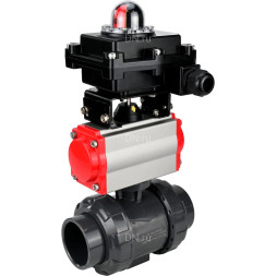 Кран шаровой BV4242E-FP-GRM-ISO Дн32 Ру10 полнопроходной, корпус - НПВХ, шар - НПВХ, уплотнение - EPDM, с пневмоприводом PA-DA-052 и БКВ APL-410N EX