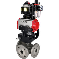 Кран шаровой BV3232P(4pc)-FP-3WL-F Ду65 Ру16 полнопроходной трехходовой, фланцевый, корпус - нержавеющая сталь SS316, с пневмоприводом PA-DA-083, пневмораспределителем 4M310-08 DC24V, БКВ APL-510N EX, ручной дублер MON2-450-T28-ISO и БПВ AFC2000