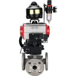 Кран шаровой BV3232P(4pc)-FP-3WL-F Ду65 Ру16 полнопроходной трехходовой, фланцевый, корпус - нержавеющая сталь SS316, с пневмоприводом PA-DA-083, пневмораспределителем 4M310-08 DC24V, БКВ APL-510N EX, ручной дублер MON2-450-T28-ISO и БПВ AFC2000