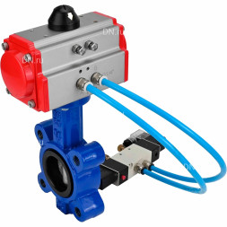 Затвор дисковый поворотный WBV1631N-2W-Fb-H Ду125 Ру16 LUG, корпус - чугун QT450, диск - нержавеющая сталь 304, уплотнение - NBR, с пневмоприводом PA-DA-105 и пневмораспределителем 4M320-08 AC220V