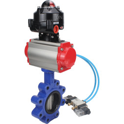 Затвор дисковый поворотный WBV1631E-2W-Fb-H Ду150 Ру16 LUG корпус - чугун QT450, диск - нержавеющая сталь 304, уплотнение - EPDM, с пневмоприводом PA-DA-105, пневмораспределителем 4V320-08 AC220V и БКВ APL-510N EX