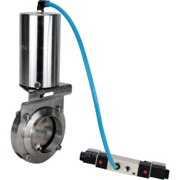 Затвор дисковый поворотный WBV3131S-2W-W-H Ду15 Ру10 под приварку, пищевая нержавеющая сталь 304, уплотнение – Silicon, с пневмоприводом PA-SA-85 и пневмораспределителем 4V320-10 AC220V
