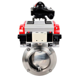 Затвор дисковый поворотный WBV3131S-2W-W-H Ду32 Ру10, под приварку, пищевая нержавеющая сталь 304, уплотнение - Silicon, с пневмоприводом PA-DA-052, пневмораспределителем 4M320-08 AC220V и БКВ APL-210N