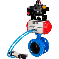 Затвор дисковый поворотный WBV1313E-2W-F-H Ду80 Ру16, корпус - чугун GGG40, диск - чугун GGG40, уплотнение - EPDM, с пневмоприводом PA-DA-105, пневмораспределителем 4M320-08 AC220V и БКВ APL-410N EX