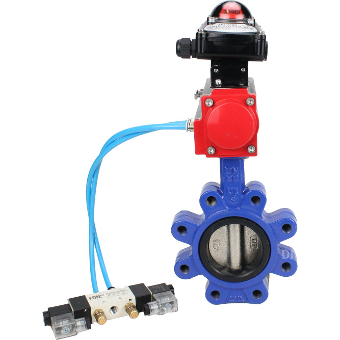 Затвор дисковый поворотный WBV1616E-2W-Fb-H Ду50 Ру16 LUG корпус - чугун QT450, диск - чугун QT450, уплотнение - EPDM, с пневмоприводом PA-DA-065, пневмораспределителем 4V320-10 AC220V и БКВ APL-210N в Сургуте