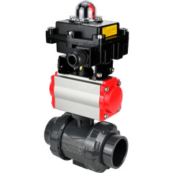 Кран шаровой BV4242E-FP-GRM-ISO Дн20 Ру10 полнопроходной, корпус - НПВХ, шар - НПВХ, уплотнение - EPDM, с пневмоприводом PA-SA-052 и БКВ APL-410N EX