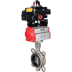 Затвор дисковый поворотный WBV3131N-2W-Fb-H Ду125 Ру16, корпус - нержавеющая сталь 304, диск - нержавеющая сталь 304, уплотнение - NBR, с пневмоприводом PA-SA-140 и БКВ APL-410N EX