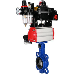 Затвор дисковый поворотный WBV1432N-2W-Fb-H Ду250 Ру16, корпус - чугун GGG50, диск - нержавеющая сталь 316L, уплотнение - NBR, с пневмоприводом PA-DA-140, пневмораспределителем 4M310-08 AC220V, БКВ APL-410N EX и БПВ AFC2000
