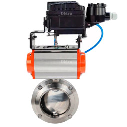 Затвор дисковый поворотный WBV3131S-2W-W-H Ду25 Ру10 под приварку, пищевая нержавеющая сталь 304, уплотнение – Silicon, с пневмоприводом PA-SA-065 и позиционером YT-1000RSN с обратной связью