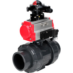 Кран шаровой BV4242E-FP-GRM-ISO Дн80 Ру10 полнопроходной, корпус - НПВХ, шар - НПВХ, уплотнение - EPDM, с пневмоприводом PA-DA-065, пневмораспределителем 4M310-08 DC24V и БКВ APL-210N