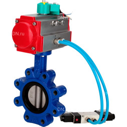 Затвор дисковый поворотный WBV1631N-2W-Fb-H Ду125 Ру16 LUG, корпус - чугун QT450, диск - нержавеющая сталь 304, уплотнение - NBR, с пневмоприводом PA-DA-105, пневмораспределителем 4M320-08 AC220V и магнитным переключателем ALS200D