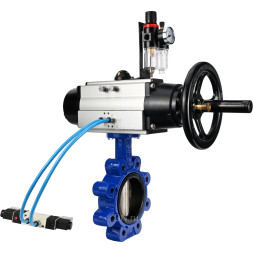 Затвор дисковый поворотный WBV1616N-2W-Fb-H Ду125 Ру16 LUG корпус - чугун QT450, диск - чугун QT450, уплотнение - NBR, с пневмоприводом PA-DA-105-1, пневмораспределителем 4V320-10 AC220V и БПВ AFC2000