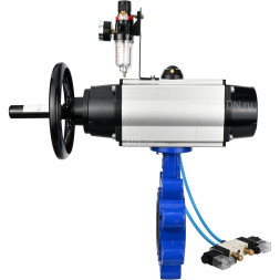 Затвор дисковый поворотный WBV1616N-2W-Fb-H Ду125 Ру16 LUG корпус - чугун QT450, диск - чугун QT450, уплотнение - NBR, с пневмоприводом PA-DA-105-1, пневмораспределителем 4V320-10 AC220V и БПВ AFC2000