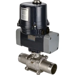 Кран шаровой BV3131P(3pc)-FP-W-ISO-H LONG Ду65 Ру25 полнопроходной, под приварку, корпус - нержавеющая сталь SS304, уплотнение - PTFE, с электроприводом четвертьоборотным QTSA-N-007EM-O0-220VAC с пружинным возвратом