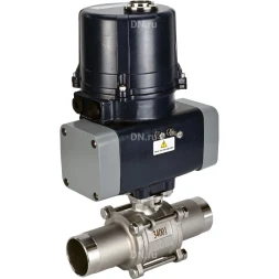 Кран шаровой BV3131P(3pc)-FP-W-ISO-H LONG Ду65 Ру25 полнопроходной, под приварку, корпус - нержавеющая сталь SS304, уплотнение - PTFE, с электроприводом четвертьоборотным QTSA-N-007EM-O0-220VAC с пружинным возвратом