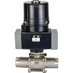 Кран шаровой BV3131P(3pc)-FP-W-ISO-H LONG Ду65 Ру25 полнопроходной, под приварку, корпус - нержавеющая сталь SS304, уплотнение - PTFE, с электроприводом четвертьоборотным QTSA-N-007EM-O0-220VAC с пружинным возвратом
