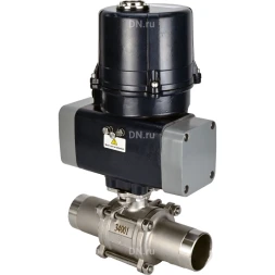 Кран шаровой BV3131P(3pc)-FP-W-ISO-H LONG Ду65 Ру25 полнопроходной, под приварку, корпус - нержавеющая сталь SS304, уплотнение - PTFE, с электроприводом четвертьоборотным QTSA-N-007EM-O0-220VAC с пружинным возвратом