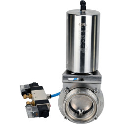Затвор дисковый поворотный WBV3131S-2W-T-H Ду15 Ру10 резьбовой, пищевая нержавеющая сталь 304, уплотнение – Silicon, с пневмоприводом PA-SA-85 и пневмораспределителем 4V320-10 AC220V