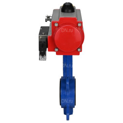Затвор дисковый поворотный WBV1432N-2W-Fb-H Ду50 Ру16, корпус - чугун GGG50, диск - нержавеющая сталь 316L, уплотнение - NBR, с пневмоприводом PA-SA-083 с возвратными пружинами, пневмораспределителем 4M310-08 DC24V