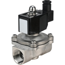 Клапан электромагнитный VS331-NT-NO-24VDC 3/8″ Ду10 Ру10, соленоидный двухходовой, корпус - нержавеющая сталь 304, уплотнение - NBR, резьбовой, нормально-открытый, прямого действия, катушка - 24В
