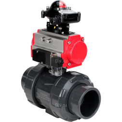Кран шаровой BV4242E-FP-GRM-ISO Дн32 Ру10 полнопроходной, корпус - НПВХ, шар - НПВХ, уплотнение - EPDM, с пневмоприводом PA-SA-052, пневмораспределителем 4M310-08 DC24V и БКВ APL-210N