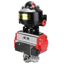 Кран шаровой BV3232P(4pc)-SP-3WL-T-ISO-H 2 1/2″ Ду65 Ру40 стандартнопроходной трехходовой L-тип, нержавеющая сталь SS316, внутренняя резьба, уплотнение - PTFE, с пн.приводом PA-DA-083 пн.распределителем 4M310-08 DC24V и БКВ APL-510N-EX