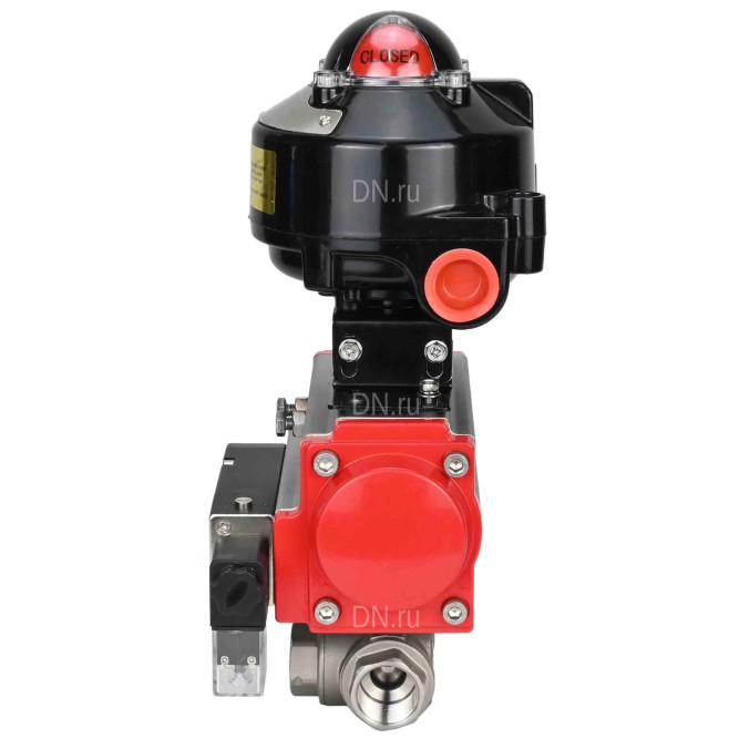 Кран шаровой BV3232P(4pc)-SP-3WL-T-ISO-H 2 1/2″ Ду65 Ру40 стандартнопроходной трехходовой L-тип, нержавеющая сталь SS316, внутренняя резьба, уплотнение - PTFE, с пн.приводом PA-DA-083 пн.распределителем 4M310-08 DC24V и БКВ APL-510N-EX в Сургуте