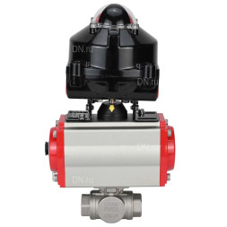 Кран шаровой BV3232P(4pc)-SP-3WL-T-ISO-H 2 1/2″ Ду65 Ру40 стандартнопроходной трехходовой L-тип, нержавеющая сталь SS316, внутренняя резьба, уплотнение - PTFE, с пн.приводом PA-DA-083 пн.распределителем 4M310-08 DC24V и БКВ APL-510N-EX
