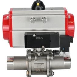 Кран шаровой BV3131P(3pc)-FP-W-ISO-H LONG Ду25 Ру63 полнопроходной, корпус - нержавеющая сталь 304, уплотнение - PTFE, под приварку, с пневмоприводом PA-SA-105 и пневмораспределителем 4M310-08 AC220V