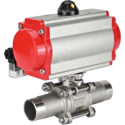 Кран шаровой BV3131P(3pc)-FP-W-ISO-H LONG Ду25 Ру63 полнопроходной, корпус - нержавеющая сталь 304, уплотнение - PTFE, под приварку, с пневмоприводом PA-SA-105 и пневмораспределителем 4M310-08 AC220V