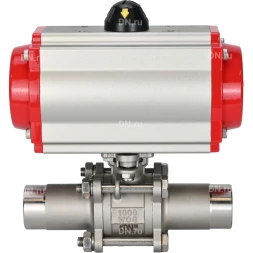 Кран шаровой BV3131P(3pc)-FP-W-ISO-H LONG Ду25 Ру63 полнопроходной, корпус - нержавеющая сталь 304, уплотнение - PTFE, под приварку, с пневмоприводом PA-SA-105 и пневмораспределителем 4M310-08 AC220V