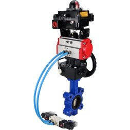Затвор дисковый поворотный WBV1616E-2W-Fb-H Ду125 Ру16 LUG корпус - чугун QT450, диск - чугун QT450, уплотнение - EPDM, с пневмоприводом PA-DA-105, пневмораспределителем 4V320-08 AC220V, БКВ APL-410N EX и редуктором MON3-700-T38-ISO