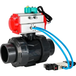 Кран шаровой BV4242E-FP-GRM-ISO Дн80 Ру10 полнопроходной, корпус - НПВХ, шар - НПВХ, уплотнение - EPDM, с пневмоприводом PA-SA-065, пневмораспределителем 4V320-08 AC220V и магнитным переключателем ALS200D