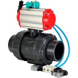 Кран шаровой BV4242E-FP-GRM-ISO Дн80 Ру10 полнопроходной, корпус - НПВХ, шар - НПВХ, уплотнение - EPDM, с пневмоприводом PA-SA-065, пневмораспределителем 4V320-08 AC220V и магнитным переключателем ALS200D