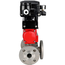 Кран шаровой BV3232P(4pc)-FP-3WL-F Ду15 Ру16 полнопроходной трехходовой, фланцевый, корпус - нержавеющая сталь SS316, с пневмоприводом PA-SA-052 с возвратными пружинами и пневмопозиционером YT-1000RSN с обратной связью