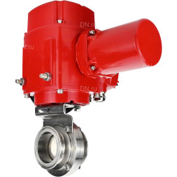 Затвор дисковый поворотный WBV3131E-2W-C-H Ду25 Ру10 кламповый, корпус - пищевая нержавеющая сталь 304, уплотнение - EPDM, с электроприводом QT-EX-005M-O2-220VAC-У1 с моментной муфтой и штурвалом