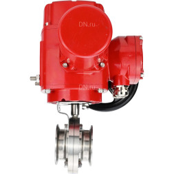 Затвор дисковый поворотный WBV3131E-2W-C-H Ду25 Ру10 кламповый, корпус - пищевая нержавеющая сталь 304, уплотнение - EPDM, с электроприводом QT-EX-005M-O2-220VAC-У1 с моментной муфтой и штурвалом