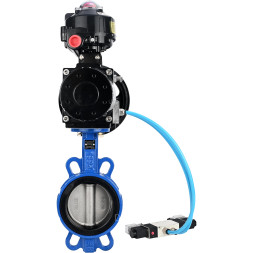 Затвор дисковый поворотный WBV1132N-2W-Fb-H Ду125 Ру16, корпус - чугун GG25, диск - нержавеющая сталь 316L, уплотнение - NBR, с пневмоприводом PA-DA-105-1 двойного действия, с пневмораспределителем 4V320-08 AC220V, с БКВ APL-510N-EX