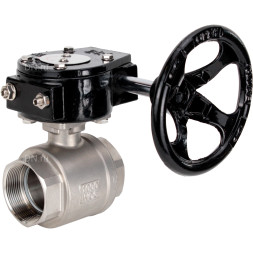 Кран шаровой BV3232P(2pc)-FP-T-ISO-H Ду10 Ру63 полнопроходной двухходовой, нержавеющая сталь SS316, внутренняя резьба, уплотнение - PTFE, с редуктором RDN RQN1-150Z-T24