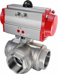 Кран шаровой BV3232P(4pc)-SP-3WL-T-ISO-H Ду10 Ру63 стандартнопроходной L-тип, трехходовой, нержавеющая сталь SS316, внутренняя резьба, уплотнение - PTFE, с пневмоприводом PA-DA-52 двойного действия
