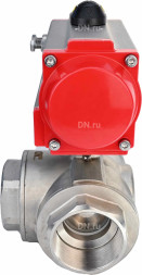 Кран шаровой BV3232P(4pc)-SP-3WL-T-ISO-H Ду10 Ру63 стандартнопроходной L-тип, трехходовой, нержавеющая сталь SS316, внутренняя резьба, уплотнение - PTFE, с пневмоприводом PA-DA-52 двойного действия