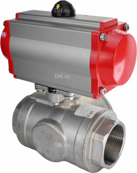 Кран шаровой BV3232P(4pc)-SP-3WL-T-ISO-H Ду10 Ру63 стандартнопроходной L-тип, трехходовой, нержавеющая сталь SS316, внутренняя резьба, уплотнение - PTFE, с пневмоприводом PA-DA-52 двойного действия