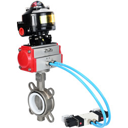 Затвор дисковый поворотный WBV3232P-2W-Fb-H Ду65 Ру16, корпус - нержавеющая сталь 316L, диск - нержавеющая сталь 316L, уплотнение - PTFE, с пневмоприводом PA-SA-105, пневмораспределителем 4M320-10 AC220V, БКВ APL-510N EX