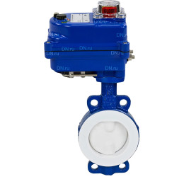 Затвор дисковый поворотный WBV3434Pf-2W-Fb-H Ду50 Ру16 корпус - углеродистая сталь WCB, диск - углеродистая сталь WCB, футерованный PTFE, уплотнение - PTFE, с четвертьоборотным электроприводом QT-N-003EM-O1-24VDC-У1 blue 24В