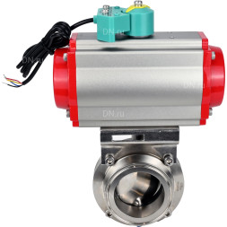 Затвор дисковый поворотный кламповый WBV3131E-2W-C-H Ду32 Ру10 корпус - пищевая нержавеющая сталь 304, уплотнение - EPDM, с пневмоприводом PA-DA-052, пневмораспределителем 4M310-08 DC24V и магнитным переключателем ALS200D