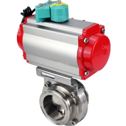 Затвор дисковый поворотный кламповый WBV3131E-2W-C-H Ду32 Ру10 корпус - пищевая нержавеющая сталь 304, уплотнение - EPDM, с пневмоприводом PA-DA-052, пневмораспределителем 4M310-08 DC24V и магнитным переключателем ALS200D